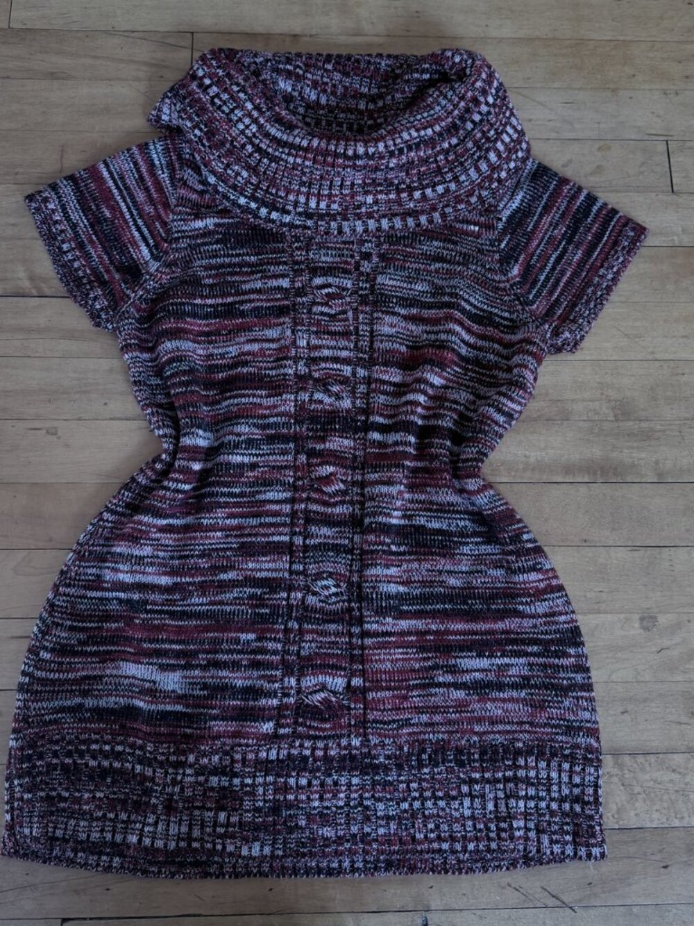 NY Collection Cowl Neck Marled Knit Sweater Dress Tunic Burgundy Size L
